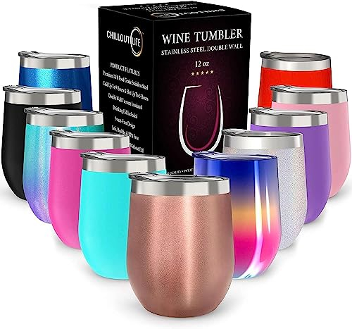 CHILLOUT LIFE 12 oz Stainless Steel Tumbler with Lid - Wine Tumbler Double Wall Vacuum Insulated Travel Tumbler Cup for Coffee, Wine, Cocktails, Ice Cream