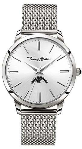 THOMAS SABO Unisex Erwachsene Mondphase Quarz Uhr mit Edelstahl Armband WA0324-201-201-42 mm