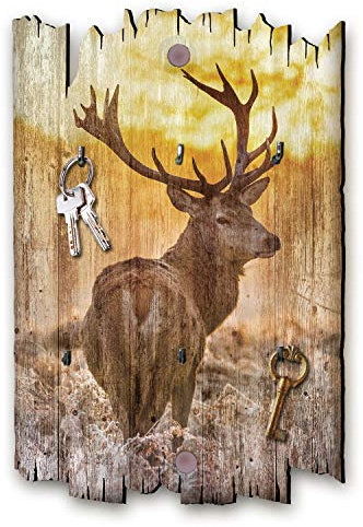 Kreative Feder Hirsch Designer Schlüsselbrett, Hakenleiste im Landhaus-Stil, Shabby-Chic aus Holz 30x20cm (Hirsch)
