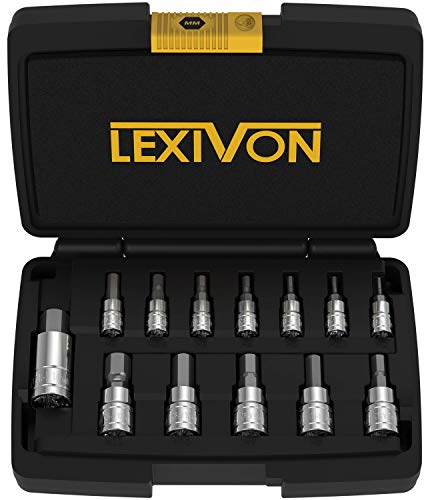 LEXIVON Sechskant steckschlüssel metrisches satz, Größen: 2mm 2.5mm 3mm 4mm 5mm 5.5mm 6mm 7mm 8mm 9mm 10mm 12mm 14mm, S2 Alloy Steel für Drehmomentschlüssel, Bohrer (LX-141)