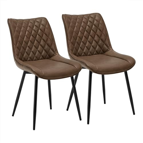 WOLTU 2 x matstolar, set om 2, matsalsstol, köksstol, stoppad stol, designstol med ryggstöd, sits i konstläder, metallram, antik läderlook, brun, BH210br-2