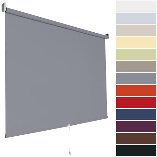 Verdunklungsrollo Springrollo Rollo Fenster | 13 Farben | Breite bis 202 cm Höhe bis 180 cm | lichtundurchlässig verdunkelnd anschraubbar (Größe 62 x 180 cm, Farbe Dunkelgrau, Grau)