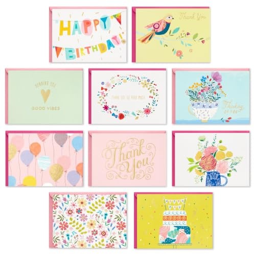 Hallmark Verschiedene Grußkarten, Good Vibes (30 Stück, mit Umschlägen) für Muttertag, Geburtstag, Thinking of You, Dankeschön, Blanko-Notizen