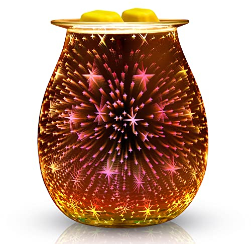 Duftlampe Elektrisch aus Glas, Elektrische Duftlampe für wachs, 3D-Feuerwerk Aromalampe, Touch Steuerung Nachtlicht Aroma Lamper Dekoration für Zuhause Büro Schlafzimmer Wohnzimmer Geschenke