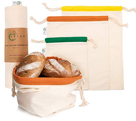 Vatum Set di 3 sacchetti per il pane in 100% canapa – Zero Waste – sacchetti per frutta e verdura con e-book – sacchetti per il pane ecologici – sacchetti riutilizzabili in lino per la conservazione