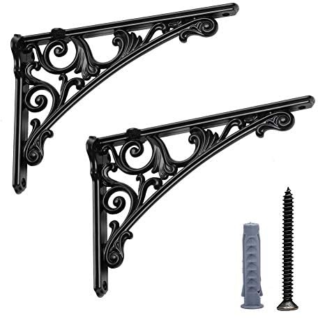 HARPOON Regalhalterungen mit aus Gusseisen, robuste Wandhalterung, Barock, Küche, dekoratives Regal, 20 x 14 cm, 2 Stück, Schwarzes
