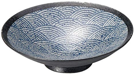 Kakuni Cuenco japonés Mino-yaki de cerámica Morihachi Donburi, tamaño grande 28 x 7,5 cm, fabricado en Japón, patrón tradicional Seigaiha W20234