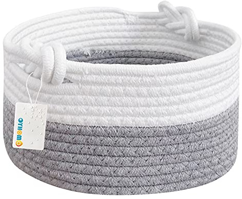 OYHOMO Faltbare Aufbewahrungskorb Baumwoll Seil Korb Baby Geflochten Körbe zum Organisieren von Regal und Desktop, 25 x 13 cm, Grau & Weiß