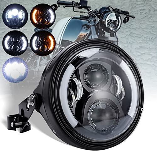 LEDOPPO 7 Inch LED Motorcycle Headlight Round with Housing Bucket Turn Signal DRL Hi/Low Beam Headlight for Harley Honda Suzuki Yamaha Kawasaki Cafe Racer Chopper Bobber Motorcycle
