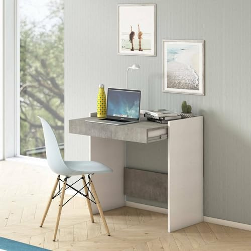 Dmora - Schreibtisch Clematide, moderner Schreibtisch mit Schublade, Arbeits- oder Bürotisch, PC-Buchhalter, 100 % Made in Italy, 80 x 40 x 79 cm, Weiß und Zement