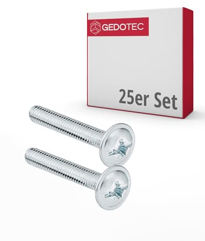 Gedotec Möbelschrauben M4 Stahl verzinkt - H10644 | 25 Stück - Griffschrauben für Möbelgriffe | Möbelverbinder - M4 x 15 mm | Gewindeschrauben - Möbelgriffschrauben - Verbindungsschrauben - Schränke