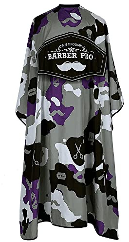 Barber Cape- Hair Clothing with Adjustable Snap Closure, Hairdressing Cape for Hairstylists, 57 x 64 inches- Purple Camouflage