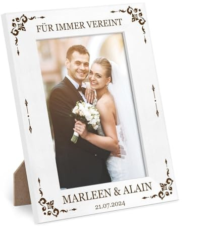 Maverton A5 Fotorahmen mit Gravur - Familien Bilderrahmen für Fotos 15x21 - zum Aufstellen und Aufhängen - für Paare - zum Hochzeitstag - zur Hochzeit - zum Valentinstag - Brautpaar