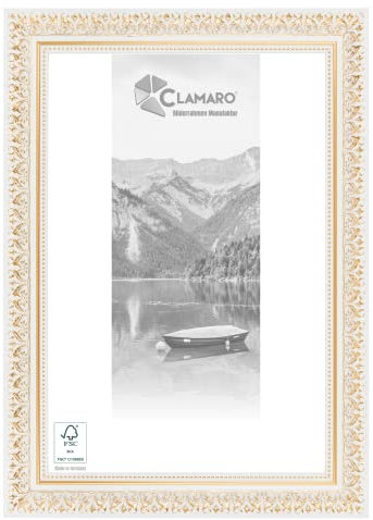 CLAMARO Friedrich Bilderrahmen Antik 25x33 cm, Weiß Gold, Barock Vintage