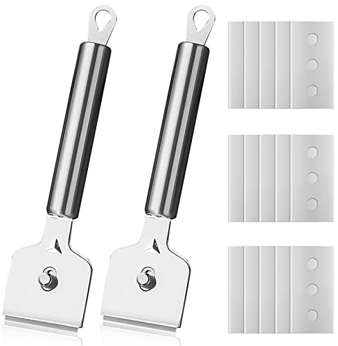 2 Stück Edelstahl Ceranfeldschaber,Ceranfeld Kratzer mit 12 Ersatzklingen,Glasschaber für Zum Entfernen von Ölflecken und Klebespuren,Kochfeldschaber für Küche,HerdSchaber
