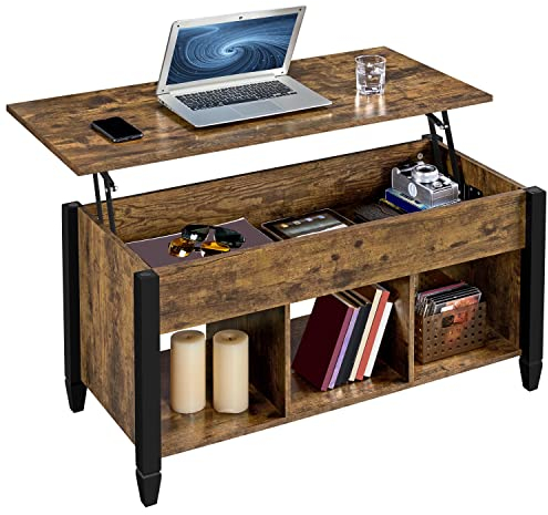 Yaheetech Couchtisch höhenverstellbar Kaffeetisch mit Hebeplatte Hubtisch versteckter Stauraum Beistelltisch aus Holz Sofatisch für Wohnzimmer Rostbraun