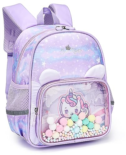 Tokeya Kinderrucksack Kinder Mädchen Klein Rucksack Kindergartenrucksack Vorschule Kleinkind Unicorn Schulrucksack mit Brustgurt Tiere Kindergarten Schultasche Schule Tasche für 2-6 Jahre Baby, Lila