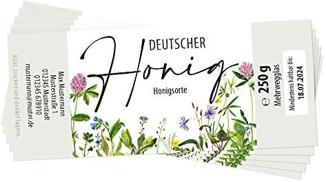 Apoidea – Honig Etiketten Rechteckig selbstklebend & personalisierbar - 200 Stück/Etiketten Honiggläser 250g / Honig Aufkleber für selbstgemachten Honig/Honigetiketten für Honiggläser