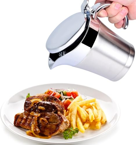 Insulated Sauce Pot,750ml Stainless Steel Thermal Insulated Double Wall Sauce Gravy Boat Pot Sauce Jug Restaurant Serving Jug for Gravy Cream Milk (Small size 450ml)
