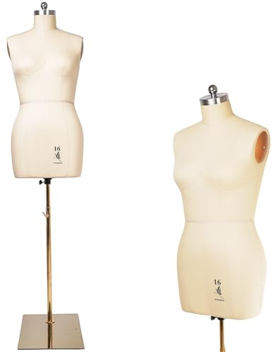 lavandeform Schneiderpuppe für Damen, Größe 16, professionelle Kleiderform für Display und Schneiderdesign, Schaumstoffkörper zum Anstecken, höhenverstellbarer Torso mit stabiler Metallbasis. (Beige,