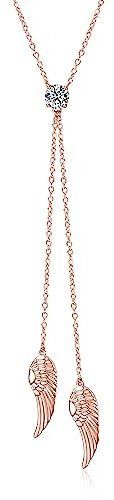 YAFEINI Engelsflügel Y Kette Damen 925 Sterling Silber Schutzengel Flügel Anhänger Halskette Rosegold Engelsflügel Schmuck Geschenk