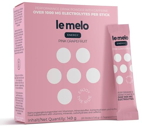 le melo – funktionale Hydration ENERGY | PINK GRAPEFRUIT I Elektrolyte + 80 mg natürliches Koffein | optimierte Wasseraufnahme | Sport | Vitamine | 20 Stück