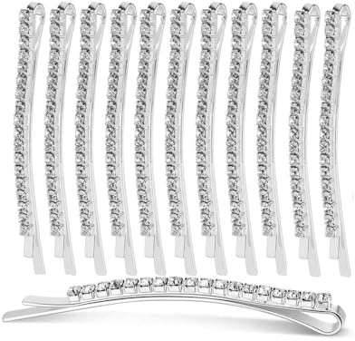 Changyeah Horquillas Pelo Crystal, 12 Piezas, Plata | Horquillas Pelo Crystal Horquillas Para el Pelo Pinzas Pelo de Diamantes de Imitación Clips de Pelo Mujer