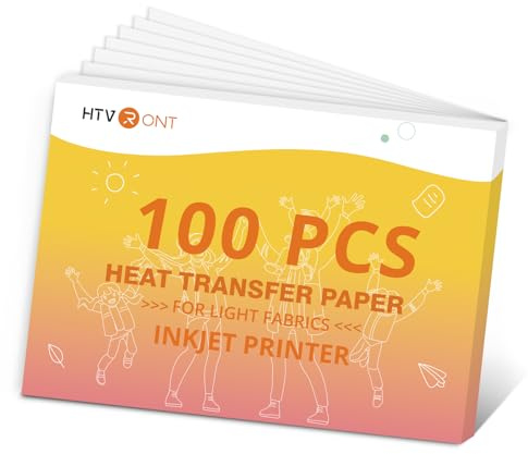 HTVRONT Wärmetransferpapier für leichte T-Shirts, 100 Blatt, 21,6 x 27,9 cm, Transferpapier zum Aufbügeln für Tintenstrahldrucker, dehnbar und langlebig, bedruckbares Wärmetransfer-Vinyl, einfach zu