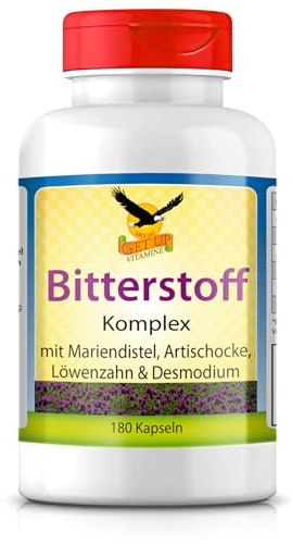 Get UP® Bitterstoff Komplex mit Mariendistel, Artischocke, Löwenzahn & Desmodium | 180 Kapseln | EXTRABITTER: 200mg Silymarin & 10mg Cynarin | vegan & bioverfügbar