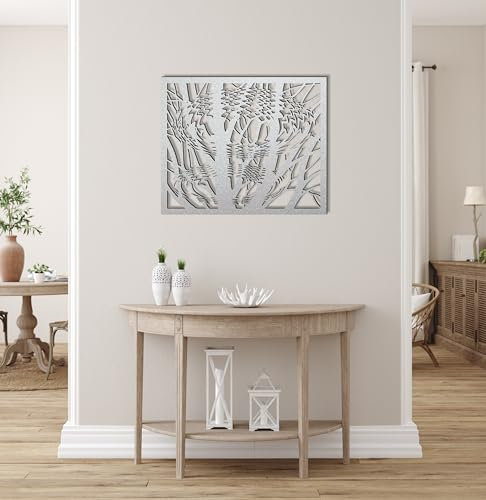 Laserano - Wunderschönes Wandbild aus Holz Baum in silber; Wanddeko 58x38x0,8 cm; Modernes Wandobjekt made in Germany; Ideal für Schlafzimmer, Wohnzimmer, Esszimmer oder Flur