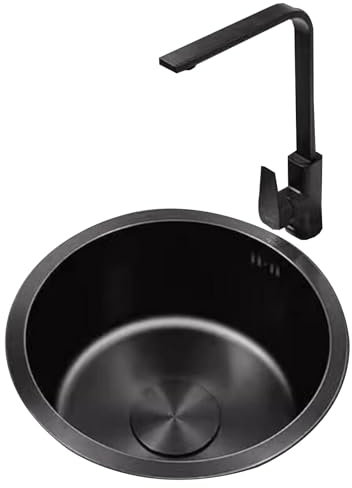 Küchen Siphon-Waschbecken Mit Quadratischem Wasserhahn Mini-Unterbauwaschbecken Aus Edelstahl Platzsparendes Gemüsewaschbecken Für Die Bartheke Einzelbeckenspüle Küchenspülen (Color : Schwarz, S : 4