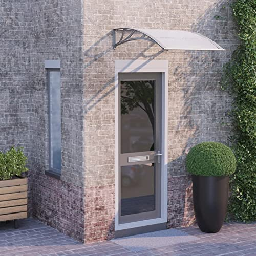 Gecheer Vordach für Haustür Türvordach Haustürdach Haustür Pultvordach Pultbogenvordach Überdachung Haustürvordach Türdach für draußen Regenschutz Grau und Transparent 80x100 cm Polycarbonat