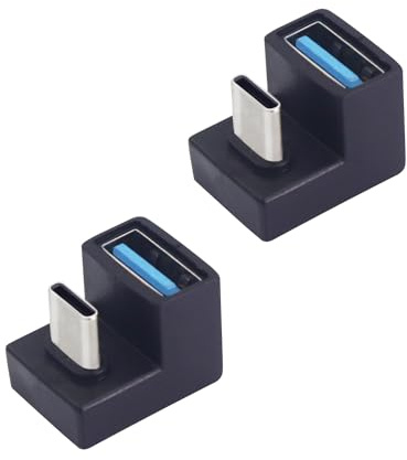 LANMINGLEL 180 Degree Angle USB 3.1 Adapter U Shape USB Female to USB-C Male Adapter 10Gbps OTG Data Transfer Adapter for Laptop 2 Pack (USB F/C M)