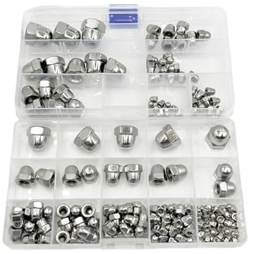 Hutmuttern-Set M3 M4 M5 M6 M8 M10 M12 A2 304 Edelstahl Sechskant-Hutmuttern-Set Blindmutter Hutmutter Metrisches Feingewinde(M3-M12 52pcs)