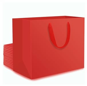 EUSOAR Kleine Geschenktüten Rot - 20 Stück 230GSM Kraftpapier Tüten Mittel mit Henkel S 22x10x18cm - Red Paper Gift Bags - Klein Papiertaschen Rot für Jahrestag Weihnachten