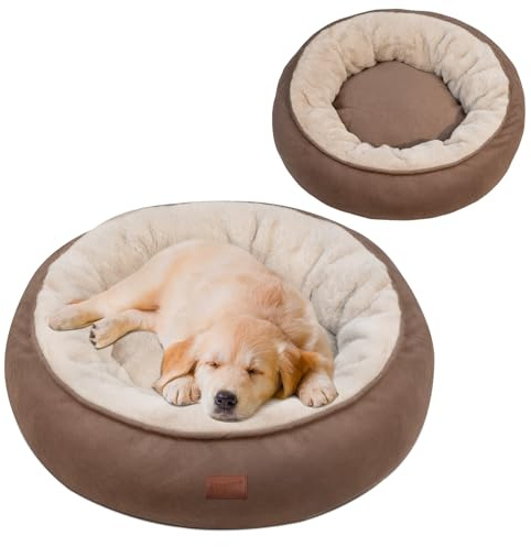 EvcgoX Hundebett Katzenbett flauschig, Donut Hundekissen Katzenkorb Ø 60 cm, waschbare Hundekorb Hundebetten für kleine Hunde, Doppelseitiges Hundekissen für alle Jahreszeiten,Braun