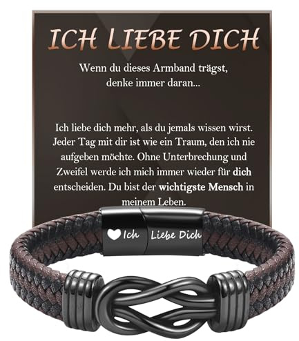FAOMZQ Geschenke für Männer, Lederarmband mit Gravur für Papa, Armband Geschenk für Mann Ehemann Freund Sohn Bruder Neffen Enkel Opa Onkel zum Geburtstag Weihnachten Vatertag Valentinstag