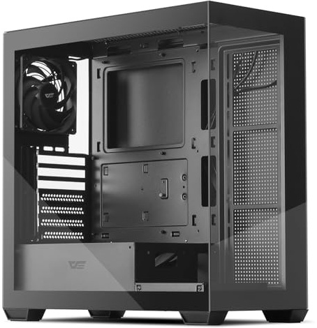 darkFlash ATX Mid-Tower PC-fodral, förinstallera 1 icke-LED PWM-fläktar datorfodral, full vy dubbelt härdat glas spel PC-fodral, typ C-port, stöder upp till 360 mm vattenkylningsradiator, svart