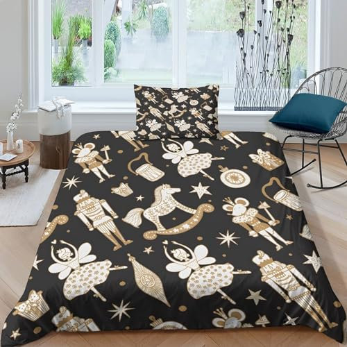 GDEKCIEAS Christmas Nutcracker Pattern Boys Bedding Set 2Pcs Duvet Cover Soft Comforter Cover Microfiber Quilt Cover for Kids Adults Girls Boys Zipper Easy Care Single（135x200cm）