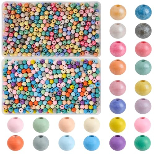 I LOVE MOM Holzperlen Set - 1000 Stück Bunte runde Perlmutt und Matte Perlen, 8 mm mit Loch - für Kinder und Heimwerker