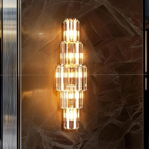 LUVODI Crystal Wall Light Luxury: 20x80CM 5-Layer Wall Sconce Lamps Large Modern Wall Light with 5X E14 Bulbs for Porch, Hallway, Bar, Restaurants, Patio, Home Decor