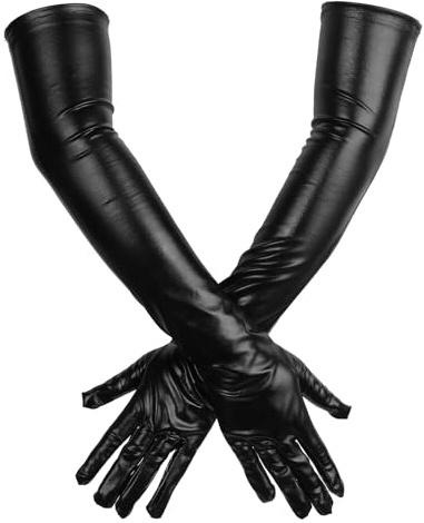 Women's Faux Leather Sexy Long Gloves, Long Evening Gloves Satin Elbow Gloves, Satin Gloves, Stretchy Elbow Length Gloves, Sexy Wet Look Adult Sexy Latex Long Gloves for Costume Opera Bridal Party