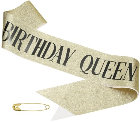 PATIKIL Banda de Cumpleaños para Chicas Banda para Mujeres Dorada | Banda de Reina de Satén para Decoración de Fiestas, con Alfiler de Seguridad para Regalos y Favores de Fiesta