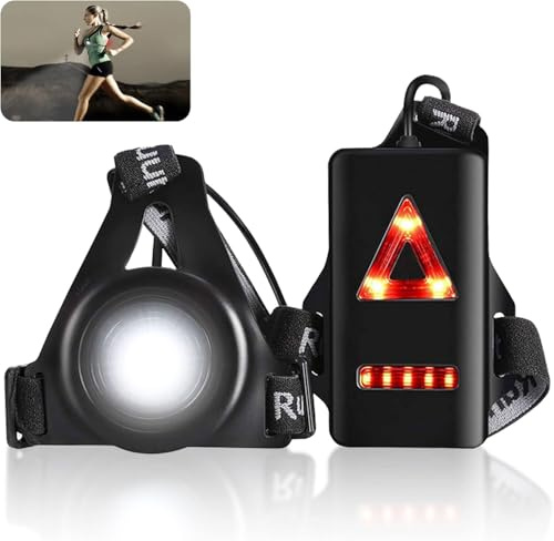 YUNYODA Luce da corsa con luce di avvertimento posteriore, USB per sport, jogging, con angolo di diffusione regolabile, tre modalità di luminosità, per jogging, campeggio, escursionismo, corsa