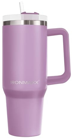IronMaxx Cup con Asa - Lilac 1,2L | Con pajita incluida | Diseño delgado en acero inoxidable | Hermético, térmico, duradero
