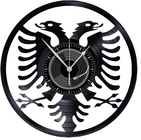 Generico TB-Tech - Orologio da Parete su Disco in Vinile da 33 Giri Realizzato a Mano - ALBANIA -