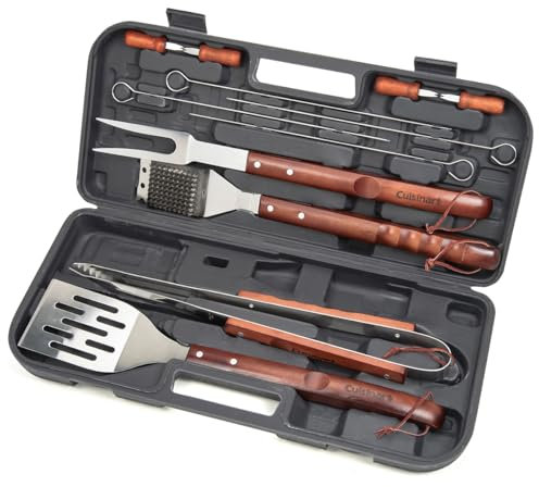 Cuisinart Set di utensili da 13 pezzi con manico in legno | Accessori e utensili per barbecue | Acciaio inossidabile | Spatola da chef, pinze, porta mais, spiedini, spazzola per la pulizia