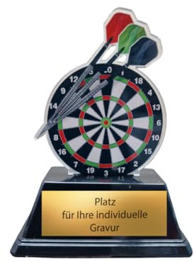 EBERiX POKALE – 10cm Darts Pokal Trophäe Award, leicht & stabil, Acryl Dartscheibe mit Pfeilen auf schwarzem Sockel, personalisierbare Wunschgravur inklusive