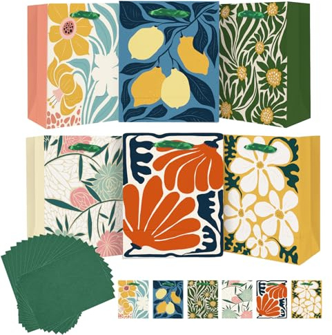Gcardist 20,1 cm x 10,9 cm x 24,4 cm 6 PZ Sacchetti Regalo Fiori con Manici in Carta per Carta da Regalo di Taglia Media (6 sacchetti + 12 fogli di carta assorbente)