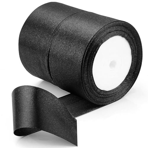 TXXATX 46m Schleifenband Schwarz Satinband Deko Geschenkband Breit 50mm | Ribbon Band Schwarz, für Hochzeit, Stoff Geschenk, Taufe, Geburtstag, Geschenkverpackung, Weihnachtstischdeko